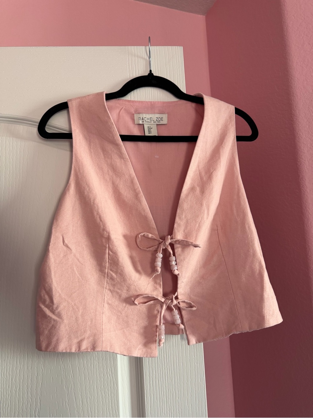 Rachel Zoe Soft Pink Tie-Front Crop Vest